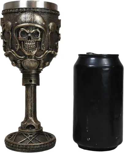 Vista 5 de Ebros Gift Mecánica Ingeniería Motohead Aviador Piloto Esqueleto Cráneo Cráneo Bebida Copa de Vino Cáliz Bebida Serveware Osario Macabra Halloween