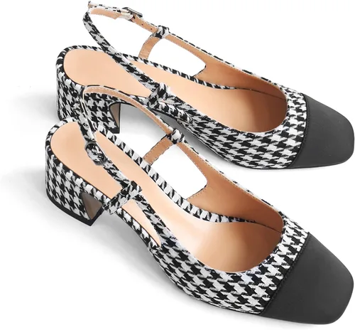 Vista 4 de Eldof Zapatos de tacón de bloque para mujer, tacones cuadrados con correa ajustable, zapatos de vestir de tacón bajo para mujer, boda, fiesta