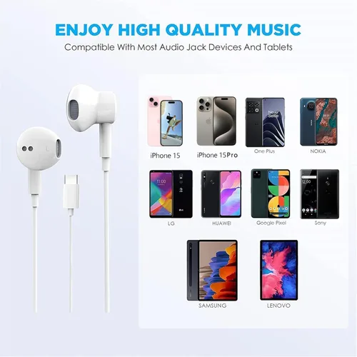 Vista 6 de Auriculares USB C para iPhone 17 16 15 Pro Max iPad Pro Auriculares Tipo C con Cable Auriculares con Micrófono y Control Remoto Cancelación de Ruido