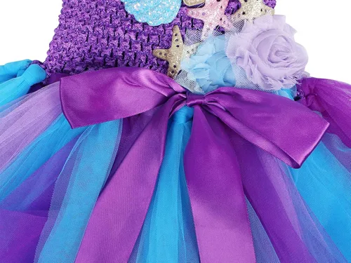 Vista 6 de Jurebecia Mermaid Tutu Dress Girls Halloween Birthday Party Role Play Costume Princess Mermaid Dress Up Clothes with Headband