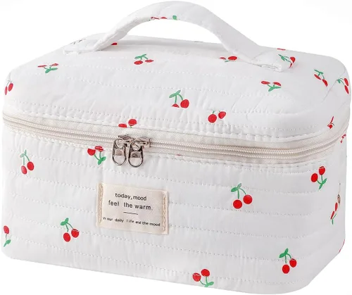 Vista 25 de uekeboag - Bolsa de maquillaje grande de viaje acolchada para mujer, neceser de algodón con estampado floral, neceser con estampado floral