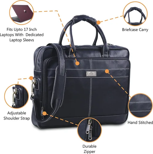 Vista 3 de 18 pulgadas cuero portátil bolsa para ordenador bolsa para hombre - Maletines de cuero genuino flexible para hombres w/acolchado portátil caso cuero