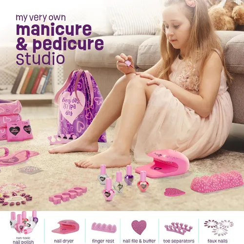 Vista 3 de Pretty Me Kit de día de spa para niñas, juego de regalo de manicura y pedicura para niños de 5 a 10 años, regalos para niñas, kits de pies y uñas