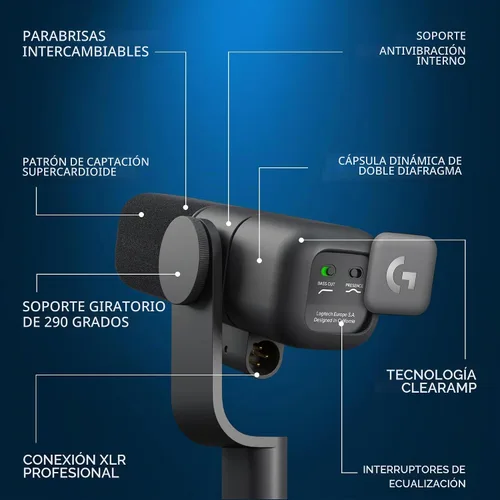 Vista 6 de Logitech G Yeti Studio Active Dynamic XLR Broadcast Micrófono - Negro