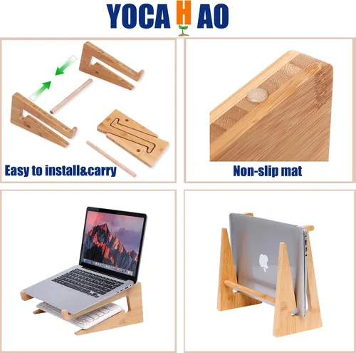 Vista 4 de Wooden Laptop Stand Vertical Laptop for 13-18.6in,Bamboo Stand for Desk