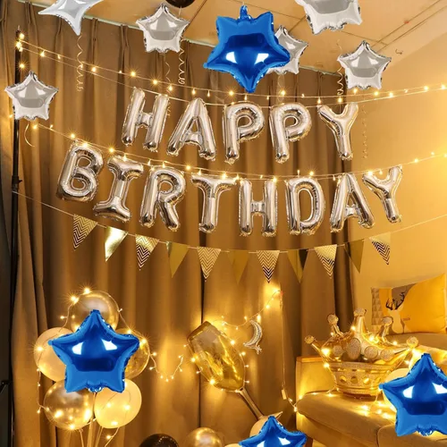 Vista 4 de CANREVEL Cartel de feliz cumpleaños, 13 letras de papel de aluminio de Mylar de 16 pulgadas con 12 globos de estrella, decoraciones de fiesta