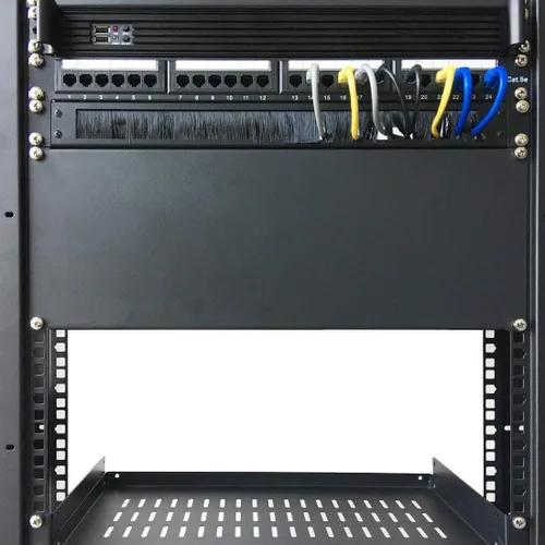 Vista 2 de Panel de gestión de cables desmontado de 1U con cepillo para entrada de cables para rack o gabinete de 19 pulgadas, color negro (BF01UAB2)