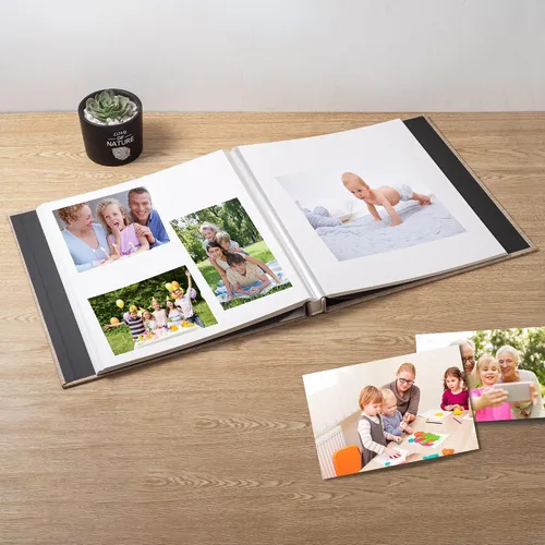 Vista 2 de Álbum autoadhesivo para fotos de 4 x 6 pulgadas, álbum de recortes con cubierta de lino magnética, 30 páginas adhesivas en blanco, para familiares