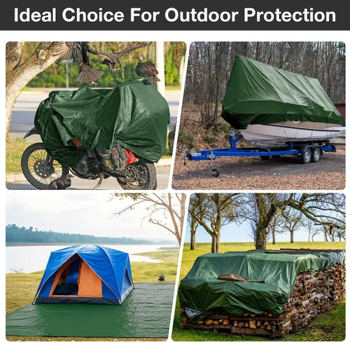 Vista 5 de Pattiumo Lona impermeable de 8 x 10 pies y 14 mil de lona resistente multiusos, cubierta protectora impermeable, resistente a los rayos UV, todo