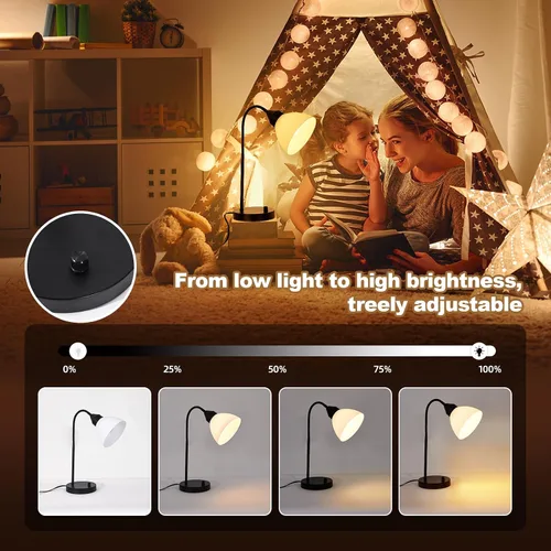Vista 3 de Lámparas de escritorio, lámparas de mesa para dormitorios con 2 puertos USB, lámparas de noche regulables continuas, lámpara ajustable para sala
