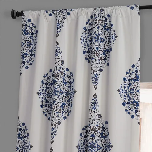 Vista 4 de HPD HALF PRICE DRAPES PRTW-BOD41-96 Kerala - Cortina opaca de algodón con estampado de hotel (1 panel), 50 x 96, color azul Kerala