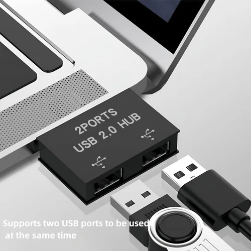 Vista 4 de Hub USB 2.0, adaptador divisor USB de 1 a 2 salidas, paquete de 2, expansor USB de 2 puertos, carga rápida y transferencia de datos de 480 Mbps