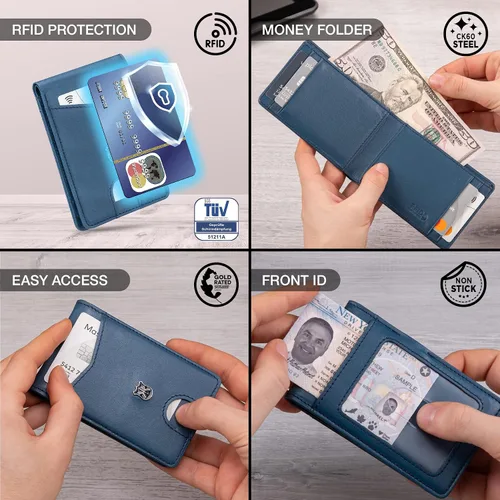 Vista 3 de KONACK Minimalist Wallet For Men with RFID Blocking Front Pocket Bifold Leather Mens Wallet with Gift Box