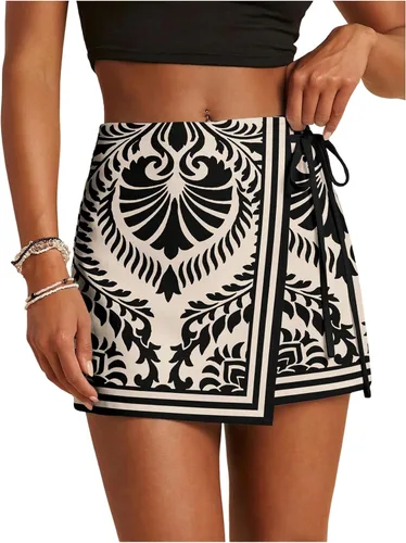 Vista 6 de SweatyRocks Mini faldas bohemias para mujer, pantalones cortos florales con Negro