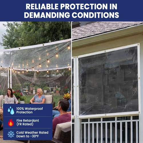 Vista 3 de Tarps Now - Lona de vinilo transparente ignífugo de grado marino con ojales de latón, impermeable y resistente, lona multiusos para interiores