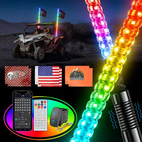 Vista 8 de Ehaho 2 piezas luces de látigo de 1 pie para UTV ATV con base de resorte, luz LED de látigo tres veces más brillante con interruptor basculante y 6