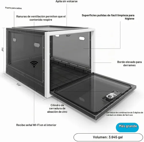 Vista 6 de BUG HULL Caja de bloqueo de medicamentos de gran capacidad, caja de bloqueo para nevera para medicamentos, caja de medicamentos con bloqueo con Negro