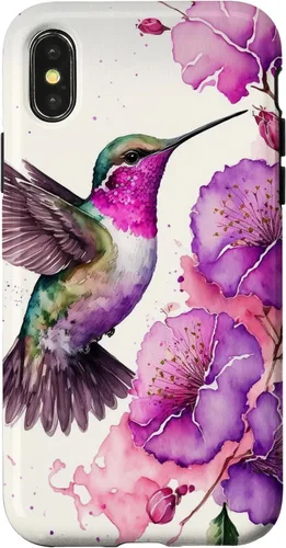 Vista 5 de Hummingbird Floral Watercolor Pink Purple Paint Flowers Case for iPhone 17