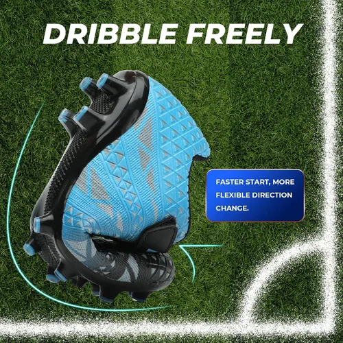 Vista 6 de ASHION Botines de fútbol unisex para niños y niñas, para césped firme, sin atar, zapatos de fútbol duraderos