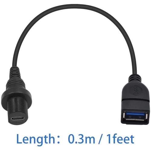 Vista 6 de Duttek Cable USB tipo C a USB3.0 impermeable para panel de carga, USB 3.0 hembra a tipo C 3.0 hembra para montaje en automóvil, tablero