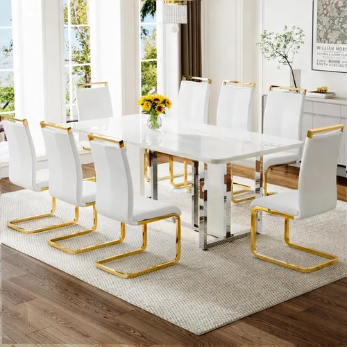 Vista 25 de Juego de mesa de comedor Marle blanca de 63 pulgadas para 4