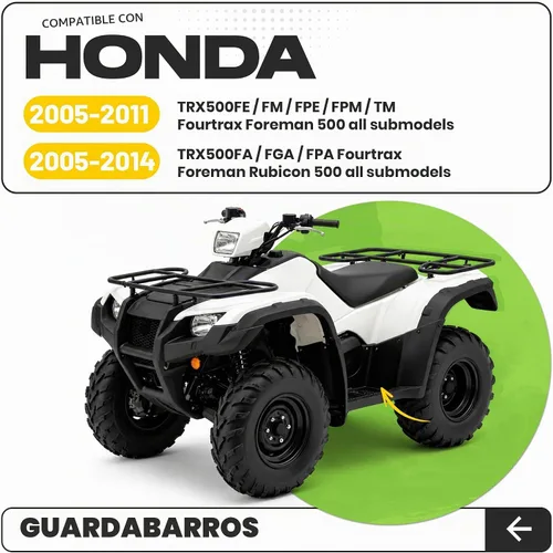 Vista 2 de KUAFU Guardabarros 4 piezas compatible con Honda TRX500FE 2005-2011 2005-2014 TRX500FA Fourtrax Foreman Rubicon 500 de plástico negro