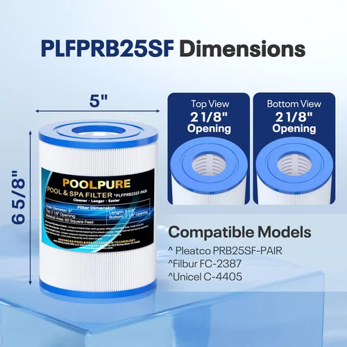 Vista 2 de POOLPURE Filtro de spa PRB25SF reemplaza a Unicel C-4405, Filbur FC-2387, PRB25SF-PAIR, Marquis 20342, R172464, APCC7062, CMP 25392-000-100