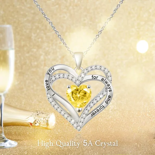 Vista 9 de Beauyist Birthstone Necklaces for Women & Girls, Love Heart Pendant Necklace Chains Jewelry Gifts, 5A Zirconia I Love You Necklace, Anniversary