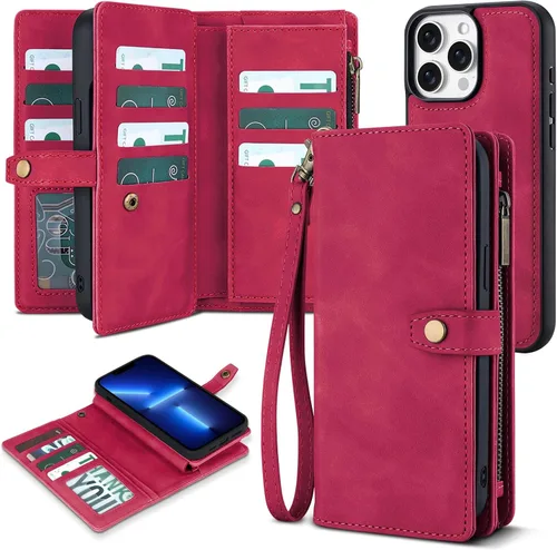 Vista 48 de TwoHead Funda tipo cartera para iPhone 12 Pro Max con tarjetero, funda magnética desmontable para teléfono 12 Pro Max, piel sintética, a prueba