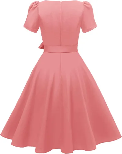 Vista 2 de tagunop Vestido de cóctel vintage de los años 50 con cuello barco para mujer con mangas abullonadas