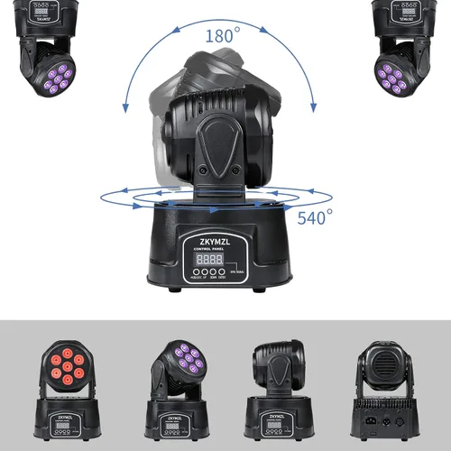 Vista 3 de ZKYMZL 7x12W RGBW (4 en 1) Iluminación de la etapa del LED con 9/14 CH por DMX512 Control y Actividades de Sonido - Cabeza móvil Dj Luces