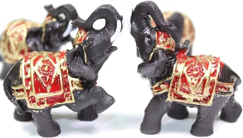 Vista 2 de Feng Shui - Juego de 4 mini estatuas de elefante negro, figuras de la suerte de la riqueza