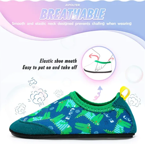 Vista 6 de Apolter - Zapatos de agua o natación estilo calcetín para niños, unisex, antideslizantes, para la playa o piscina, color aguamarina