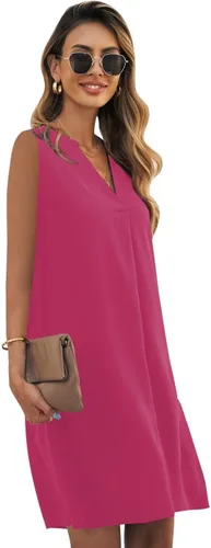 Vista 4 de QACOHU Vestidos de verano 2024 para mujer, sin mangas, camiseta floral para playa, vestido casual sin mangas, tallas S-2XL