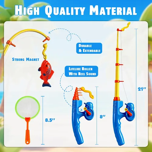 Vista 3 de CozyBomB™ Juego de juguetes de pesca magnéticos para niños, mesa de agua, bañera para niños, piscina, fiesta, caña de caña, pesca flotante