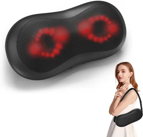 Vista 2 de Almohada de masaje ajustable para cuello y hombros con correa mágica, motor de cobre de alta potencia, control manual y masajeador de espalda