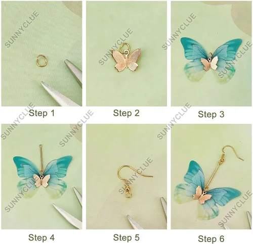 Vista 4 de SUNNYCLUE 1 caja de bricolaje 10 pares de dijes de alas de mariposa de filigrana de mariposas, aretes de fabricación de aretes, kits de iniciación
