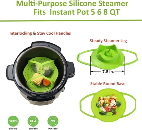 Vista 3 de ULEE 2-Pack Accessories Compatible with Instant Pot 6 QT - Silicone Egg Bites Mold + Silicone Steamer Basket - Perfect for 5/6/8 Quart Pressure