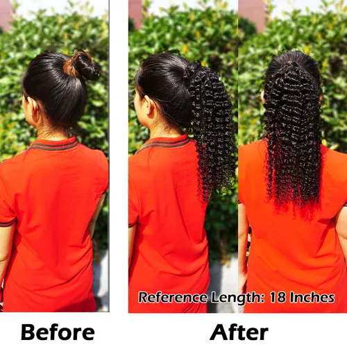 Vista 5 de Extensiones de cola de caballo con correa de cabello humano rizado, 100% cabello brasileño sin procesar, cola de caballo, pasta mágica con clip