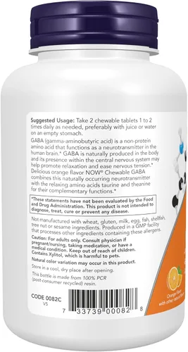 Vista 3 de NOW Suplementos, GABA, Apoyo Cognitivo*, Sabor a Naranja, 90 Masticables