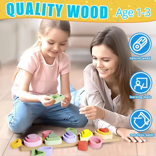 Vista 6 de Symdiro Montessori Juguetes para niños y niñas de 1, 2 y 3 años, juguetes de clasificación y apilamiento de madera para niños, juguetes para niños