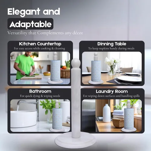Vista 7 de Toallero de papel de cocina de mármol hecho a mano con soporte antideslizante - Soporte de papel de regalo para encimera de cocina, gabinete y baños