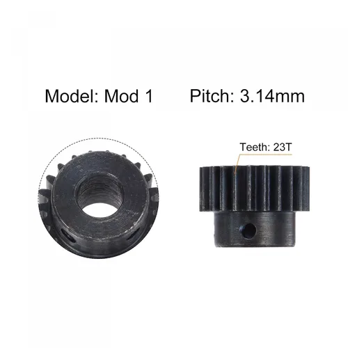 Vista 3 de uxcell Engranaje de piñón 1Mod 23T de 0.315 in de diámetro de acero endurecido para motor con paso para transmisión de engranajes de coche RC