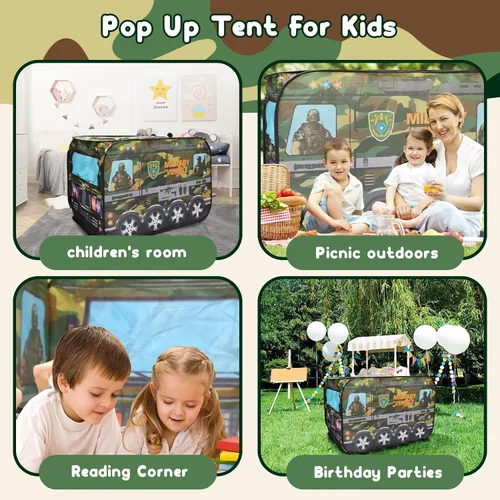 Vista 4 de Tienda de campaña desplegable para niños - Casa de juegos plegable para interiores y exteriores, juguetes en forma de vehículo para niños pequeños