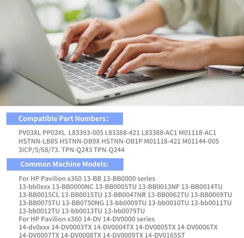 Vista 4 de Batería portátil de 43.3Wh para HP X360 14M-DW - PV03XL 11.55V Li-ion