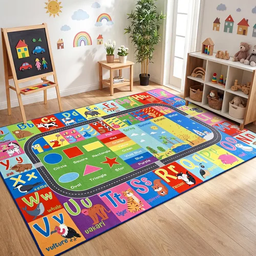 Vista 12 de ST. BRIDGE Alfombra Educativa para Niños para Sala de Juegos 3x5 Pies, Alfombra de Juego Antideslizante con Alfabeto ABC, Números y Animales