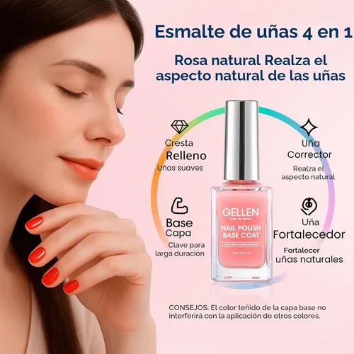 Vista 3 de GELLEN Esmalte de uñas base transparente, capa superior, base con tinte rosa claro y capa superior brillante sin necesidad de limpieza