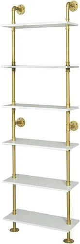 Vista 10 de Estantería Industrial de 5 estantes con tubos, estantería moderna y negra, estante de escalera para montaje en pared con marco de metal