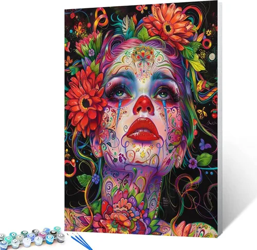Vista 28 de Pintura por números retrato de niña con sombrero de mago Tucocoo, pintura DIY en lienzo con pinceles, pinturas acrílicas, calabaza de Halloween