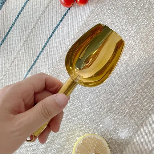 Vista 3 de Cuchara de hielo de metal de 3 onzas, pequeña cuchara de hielo de acero inoxidable para máquina de hielo, cubeta de hielo, cocina, congelador, bar